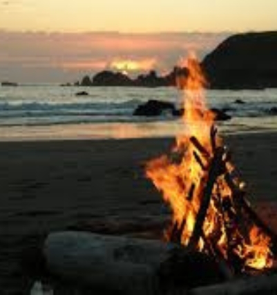 Evening Party at Beach with Bonfire Setup